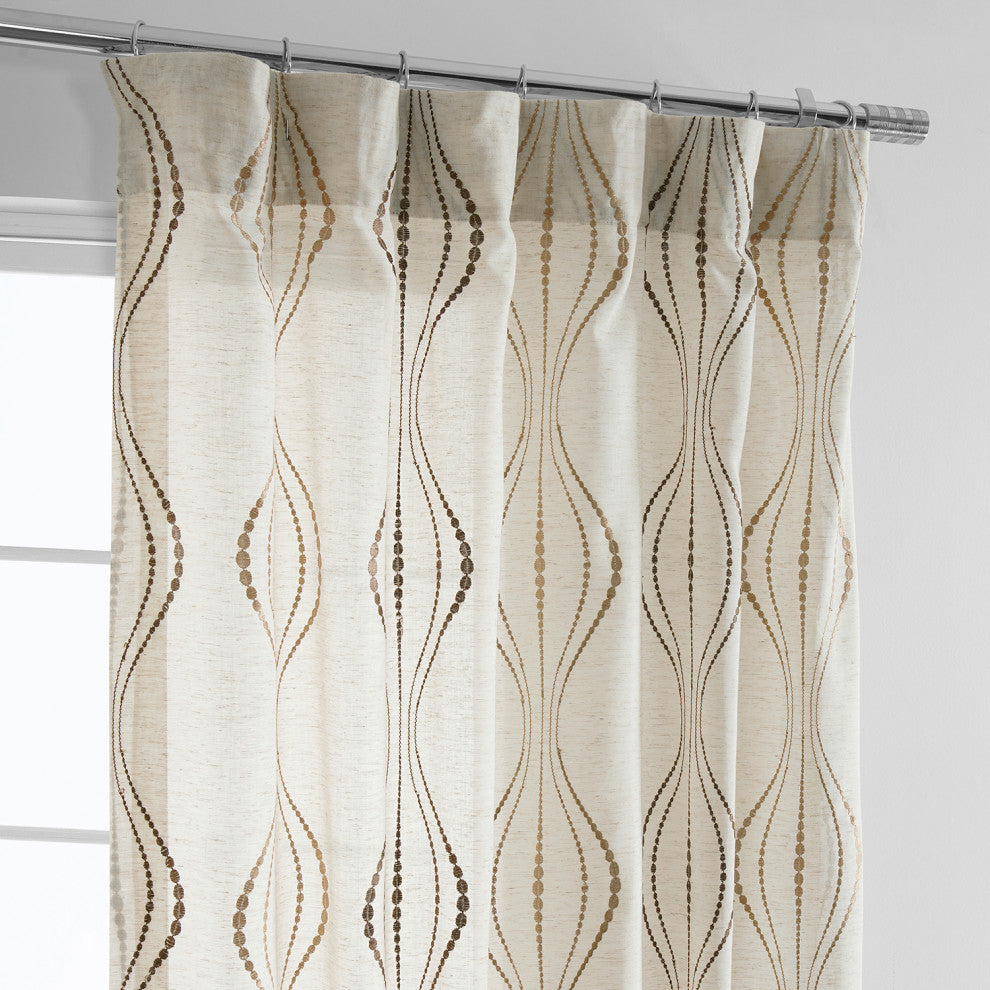 Suez Bronze Embroidered FauxLinen Sheer Curtain Single Panel, 50"x96"