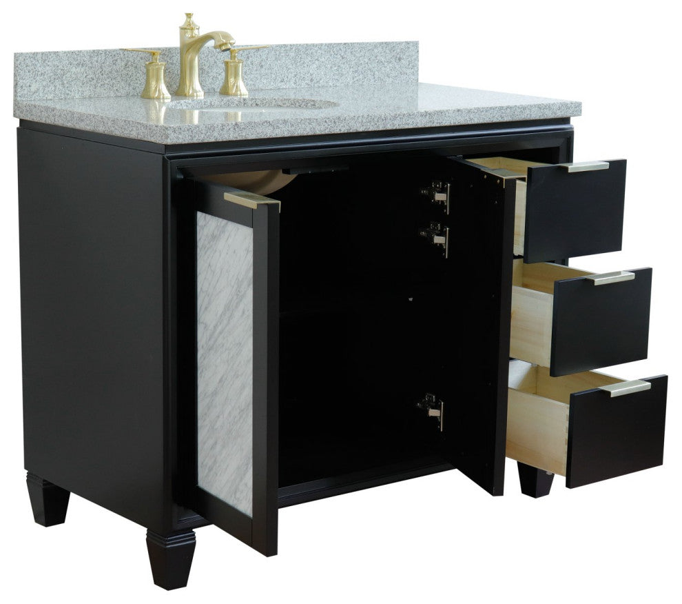 43" Single Vanity, Black Finish With Gray Granite