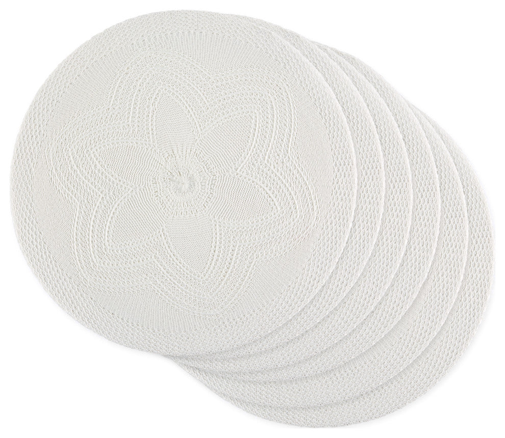 White Floral Pp Woven Round Placemat, Set Of 6
