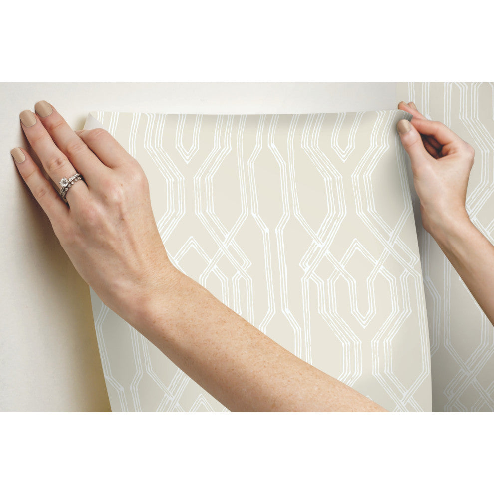 Oriental Lattice Wallpaper, Beige, White