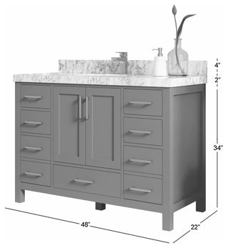Preston Bath Vanity, Green, 48", Empira Quartz Top, Single, Freestanding