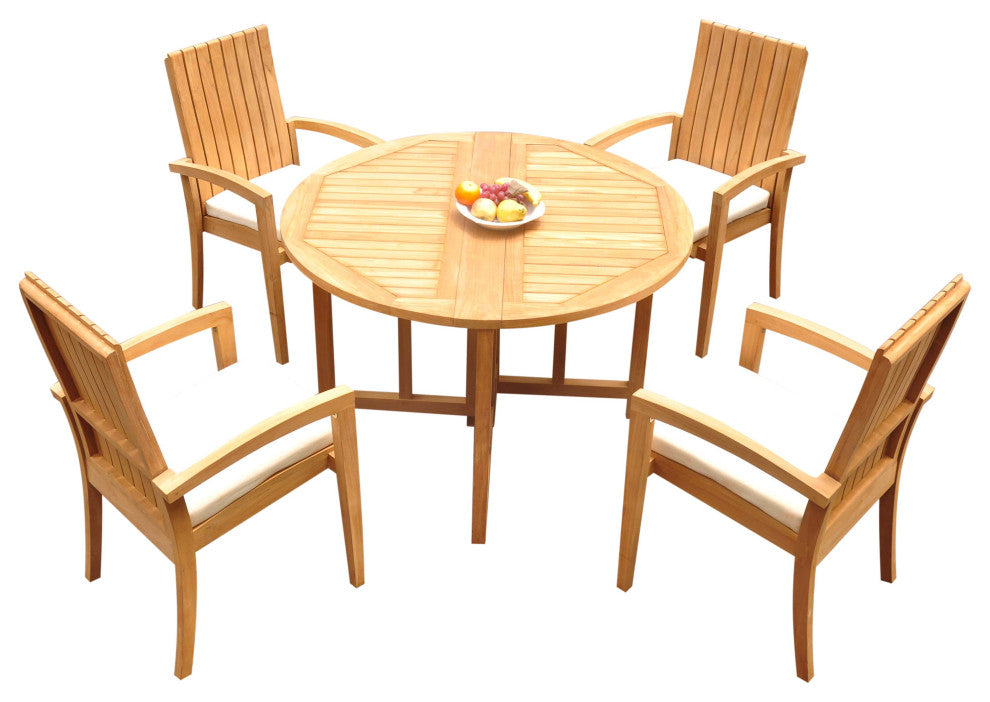 5-Piece Outdoor Teak Dining Set: 48" Butterfly Table, 4 Goa Stacking Arm Chairs