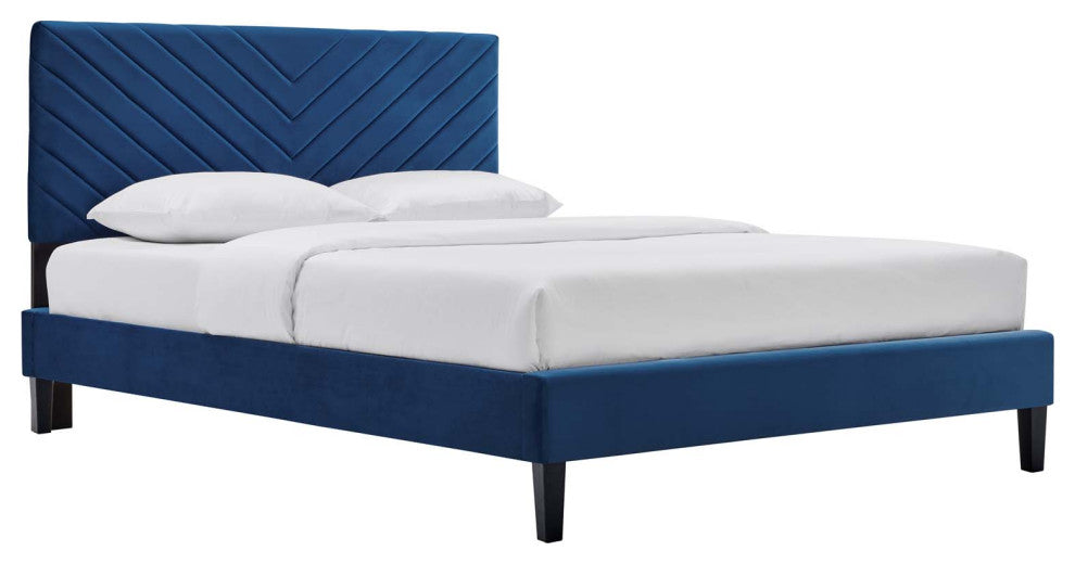 Roxanne Performance Velvet Full Platform Bed, Navy