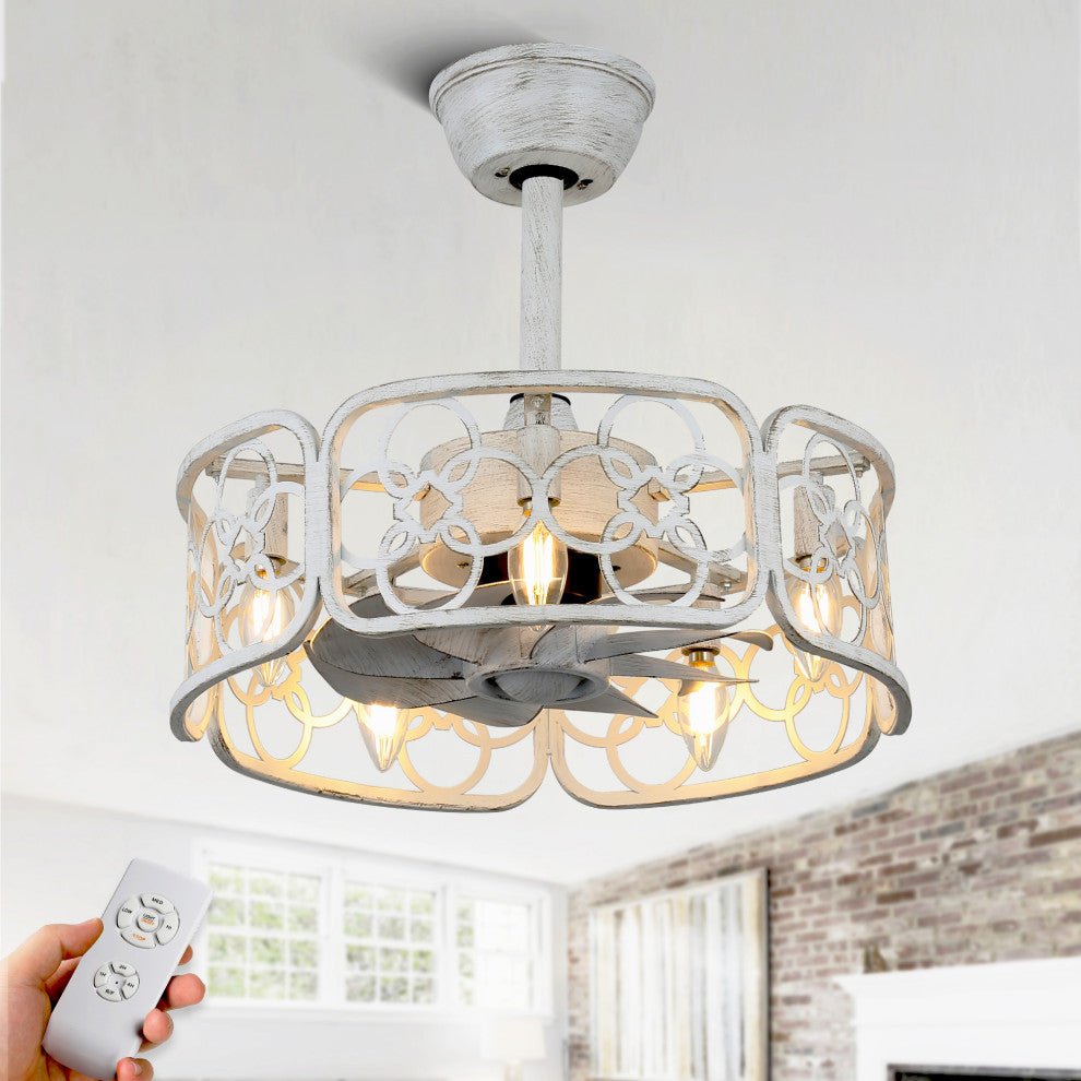 White Vintage Reversible Ceiling Fan 5-light 18.1" with Remote for Bedroom