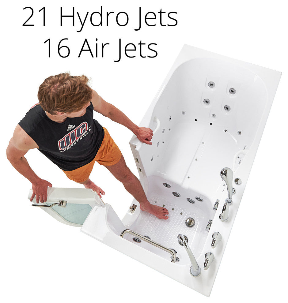 Ella Shak 36"x72" Air + Hydro + Foot Massage Walk-In tub, Outward Door, 2 Drains, 5 Piece Fast Fill Faucet, Right Drain
