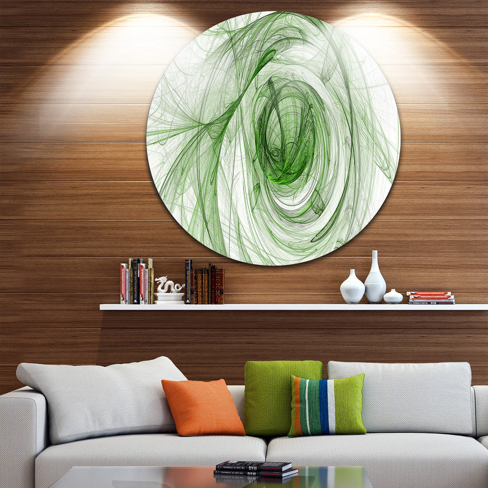 Ball Of Yarn Green Spiral, Abstract Digital Art Disc Metal Artwork, 11"