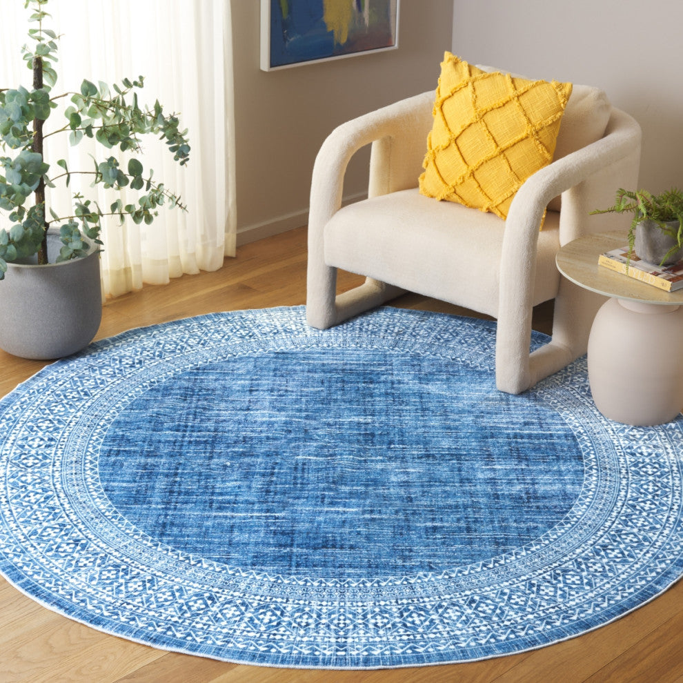 Safavieh Arizona Machine-Washable Collection ARZ303 Rug, Blue/Ivory, 6' Round