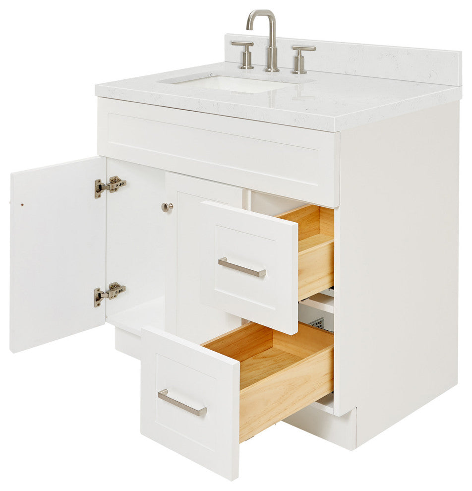 Ariel Hamlet 36" Single Left Rectangle Sink Bathroom Vanity, Carrara Quartz