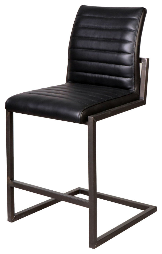 Greyson Genuine Full Grain Leather and Steel Modern Counter Stool, Black