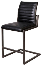 Greyson Genuine Full Grain Leather and Steel Modern Counter Stool, Black