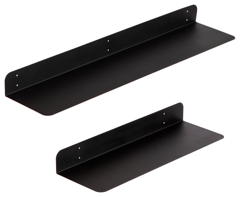 Saffron Fabs Metal Wall Shelves, Black, 2 Piece Set: 24x8 & 36x8