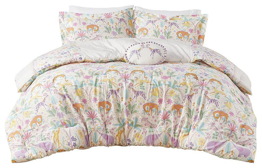 Floral Reversible Cotton Comforter Set with Throw Pillow