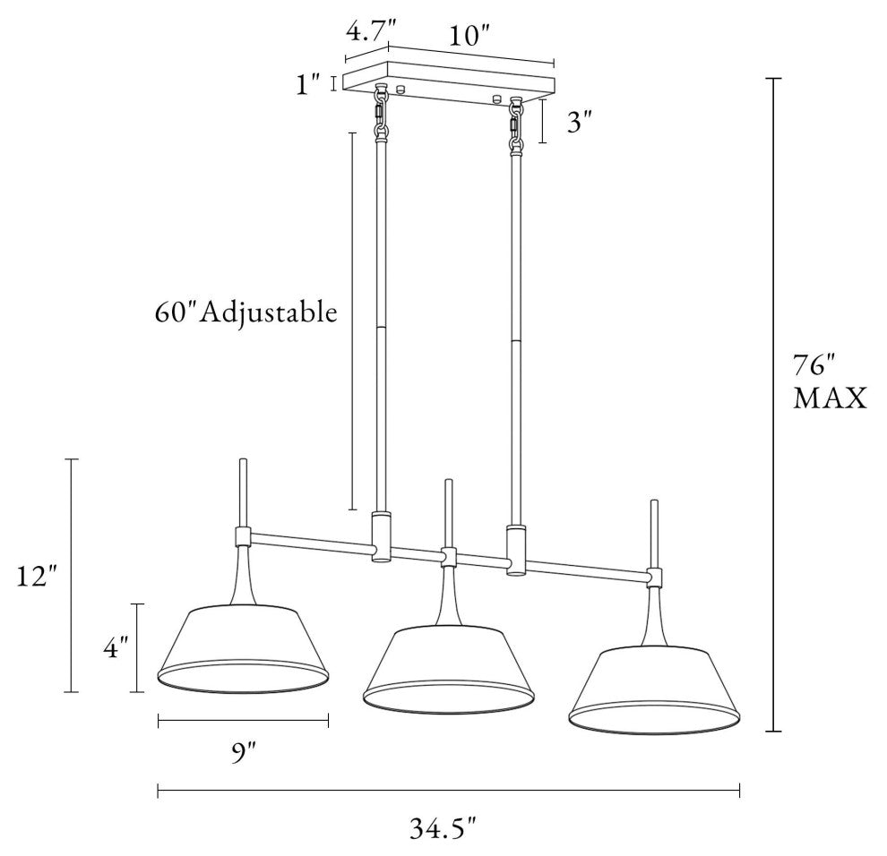 LNC 3-Light Polished Gold and White Modern Linear Kitchen Island Light