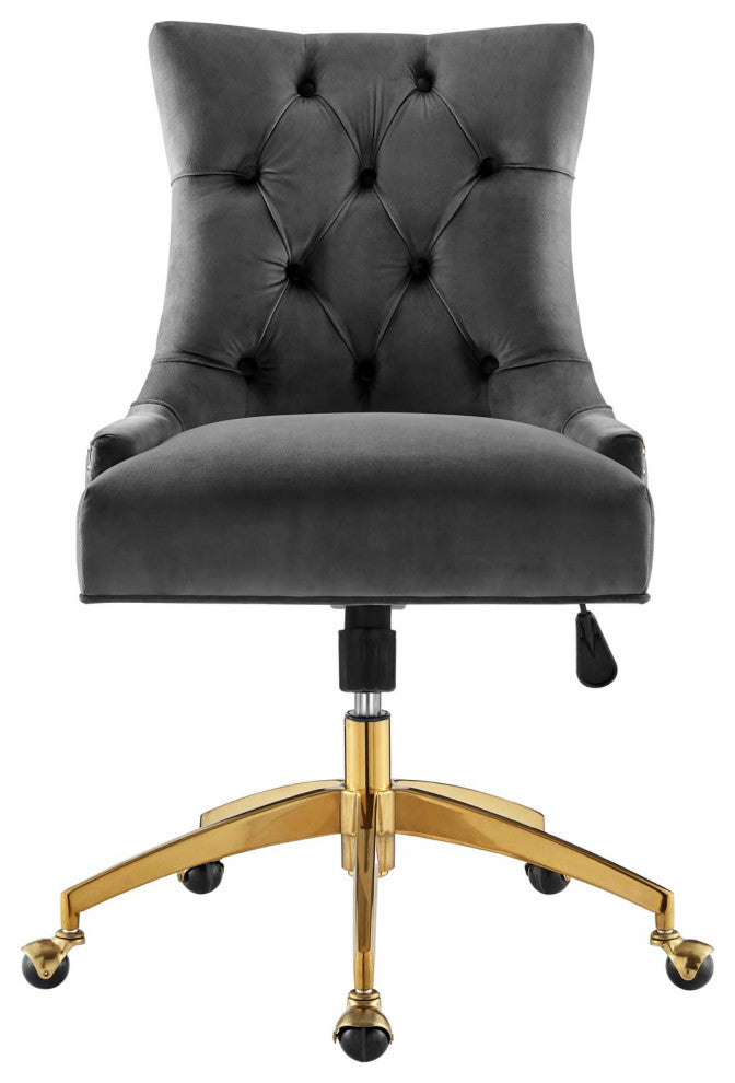 Computer Work Desk Tufted Chair, Velvet, Gold Gray, Home Business Office