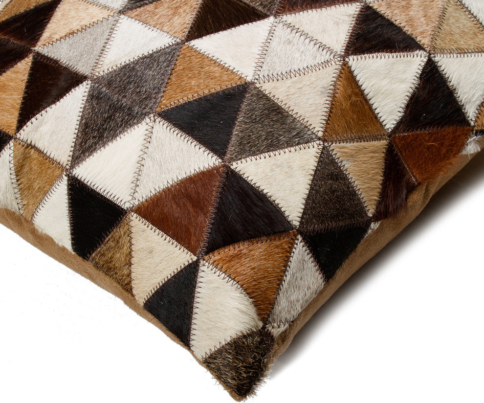 22"x22" Torino Classic Large Mosaik Cowhide Pillow, Tricolor