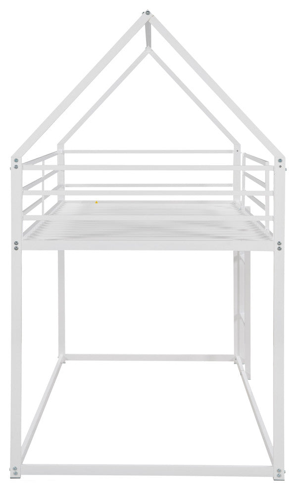 Gewnee Metal Twin Over Twin Bunk Bed House Bed in White