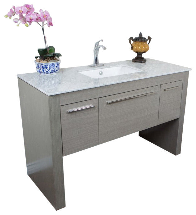 55.3" Single Sink Vanity, Taupe With Marble Top, White