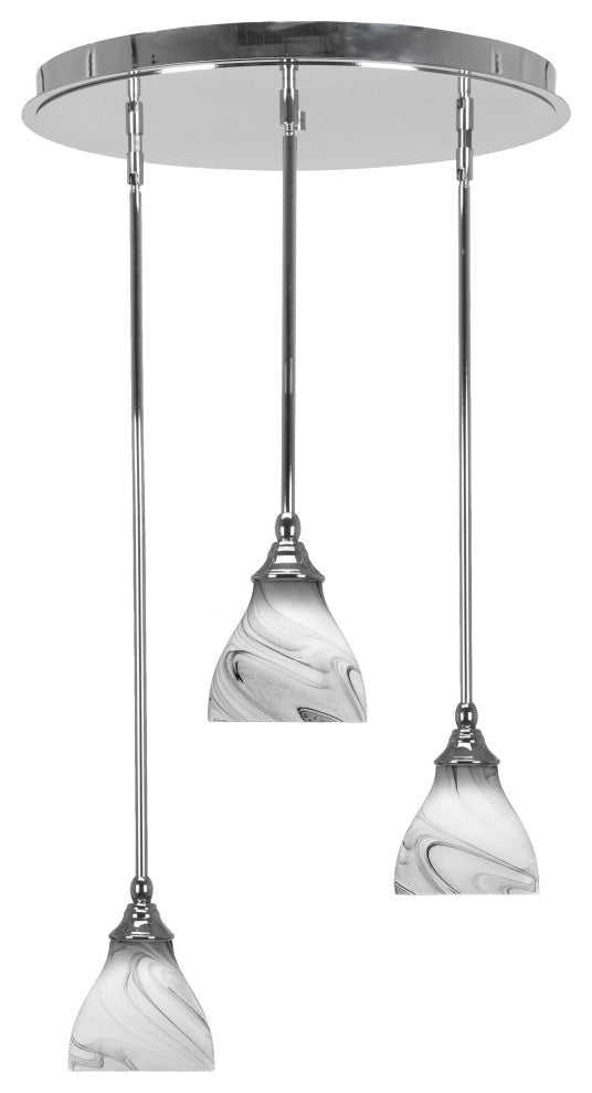 Empire 3-Light Cluster Pendalier, Chrome/Onyx Swirl