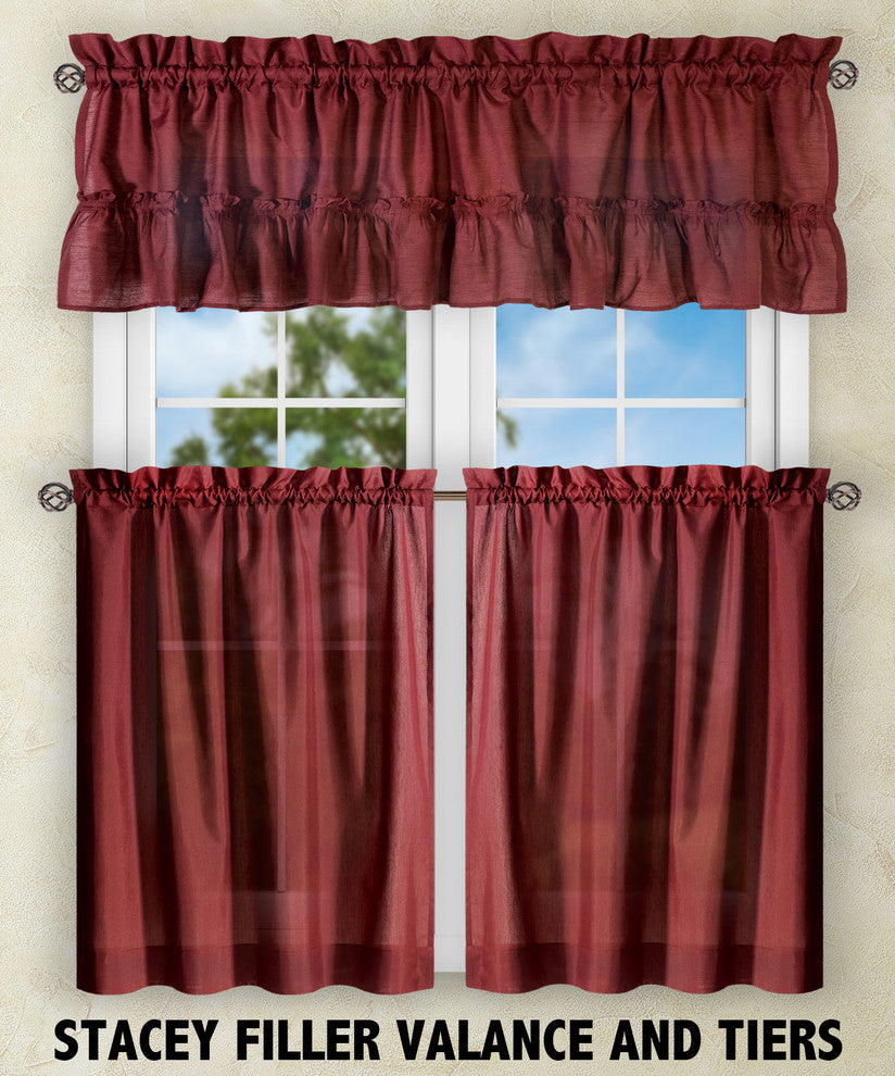 Ellis Curtain Stacey Tailored Tier Pair Curtains, Merlot, 56"x36"