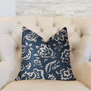 Elsi Pom Blue and White Luxury Throw Pillow, 16"x16"