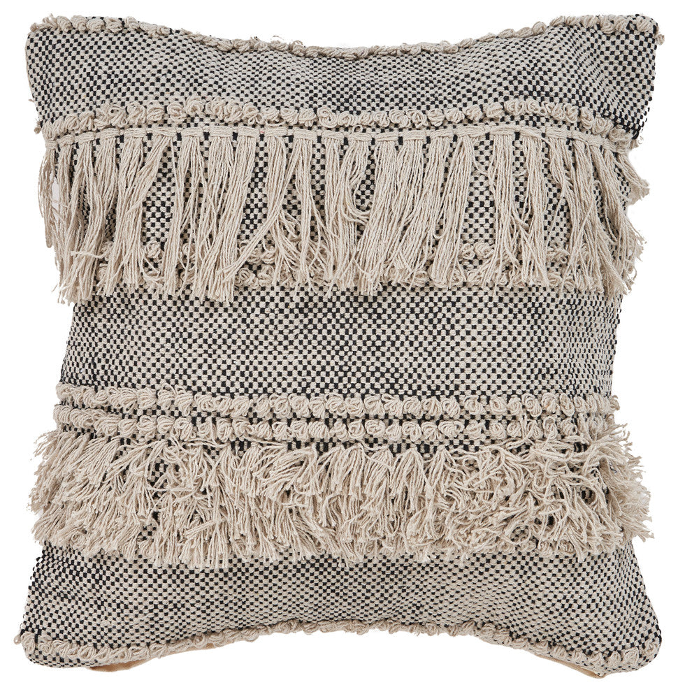 Gray Over-Tufted Farmhouse Throw Pillow