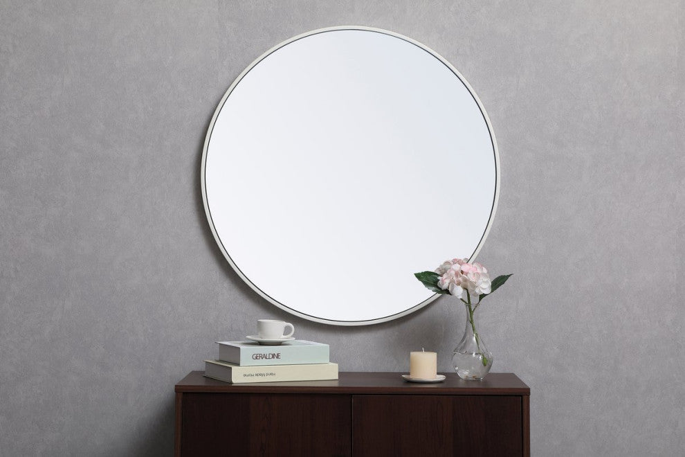 Elegant Decor MR4034WH Metal Frame Round Mirror, 28", White