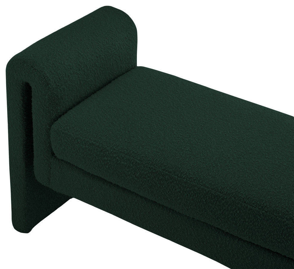 Stylus Boucle Fabric Upholstered Bench, Green, 51" Wide