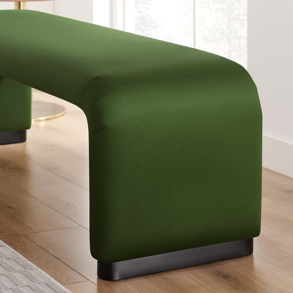 Koda Performance Velvet Waterfall Long Bench - Black Moss Green