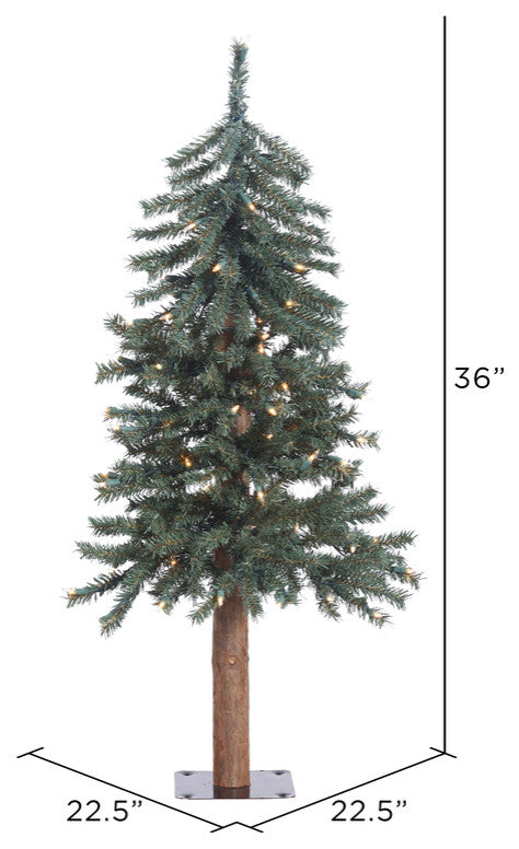 Vickerman B907331 3' Natural Bark Alpine Artificial Christmas Tree, Clear Lights