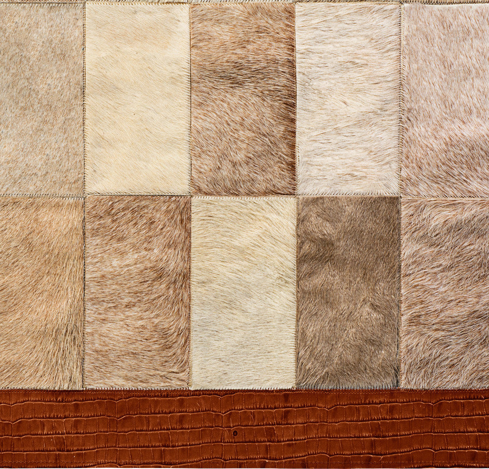 Cowhide Patchwork Rug, Hermes, Taupe, 5'x8'