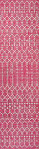 Ourika Moroccan Geometric Indoor/Outdoor Rug, Fuchsia/Light Gray, 2x8