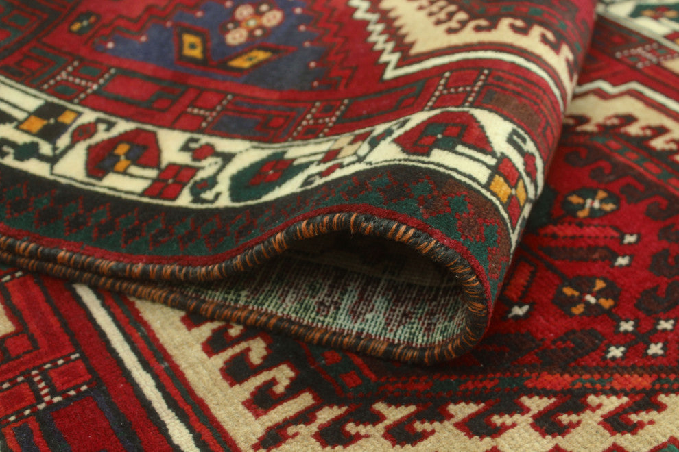 Fine Vintage Distressed Tahira Red/Ivory Runner, 3'4x7'5