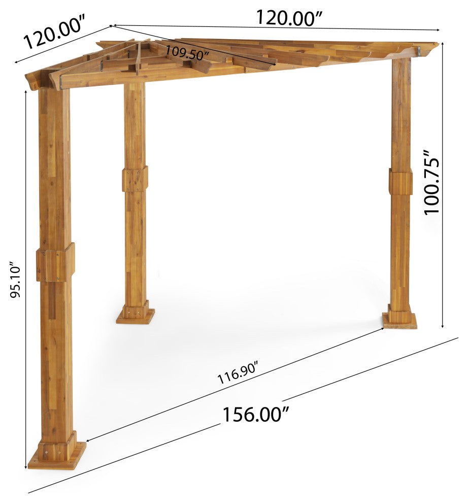 Cardan Outdoor Acacia Wood Triangle Pergola, Teak and Black