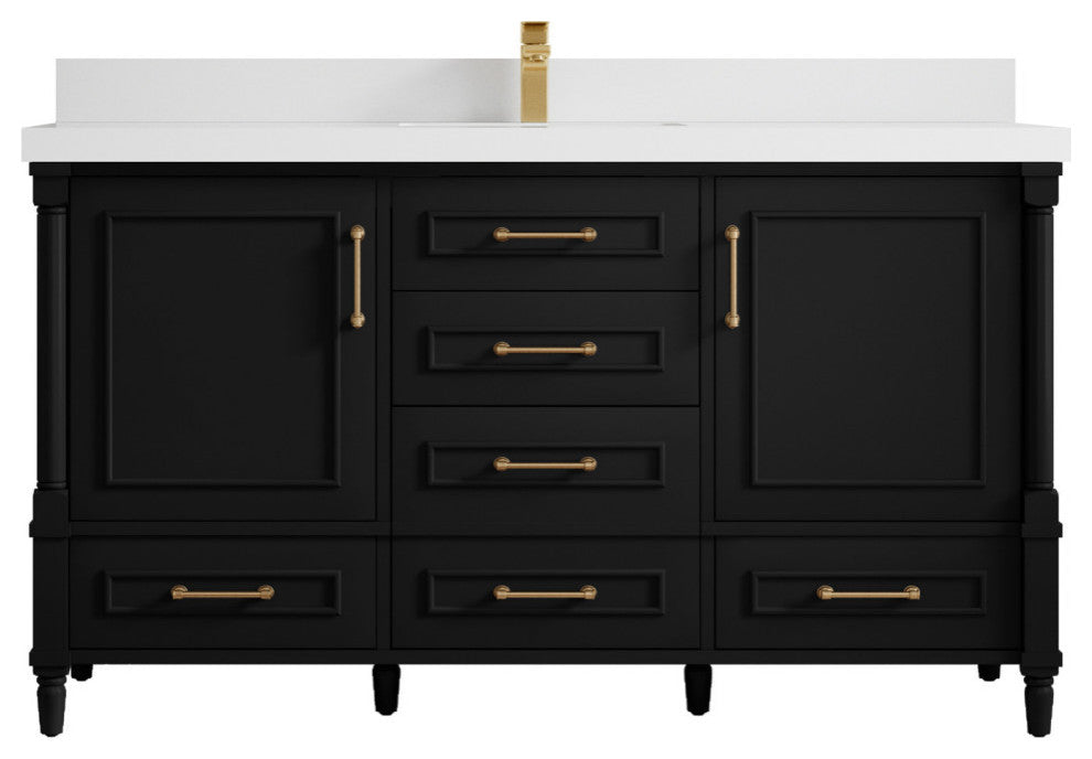 Aberdeen 60 Single Bathroom Vanity in Black 2" White Quartz