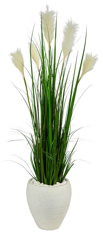 Nearly Natural 4.5" Wheat Plum Grass Artificial Plant, White Planter