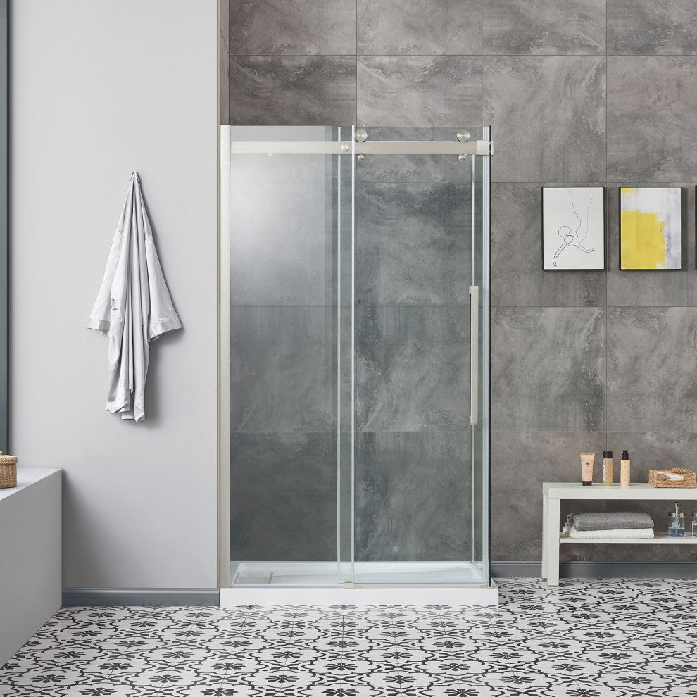 Bel Soft-Close Satin Nickel 48" Frameless Sliding Soft Close Shower Door