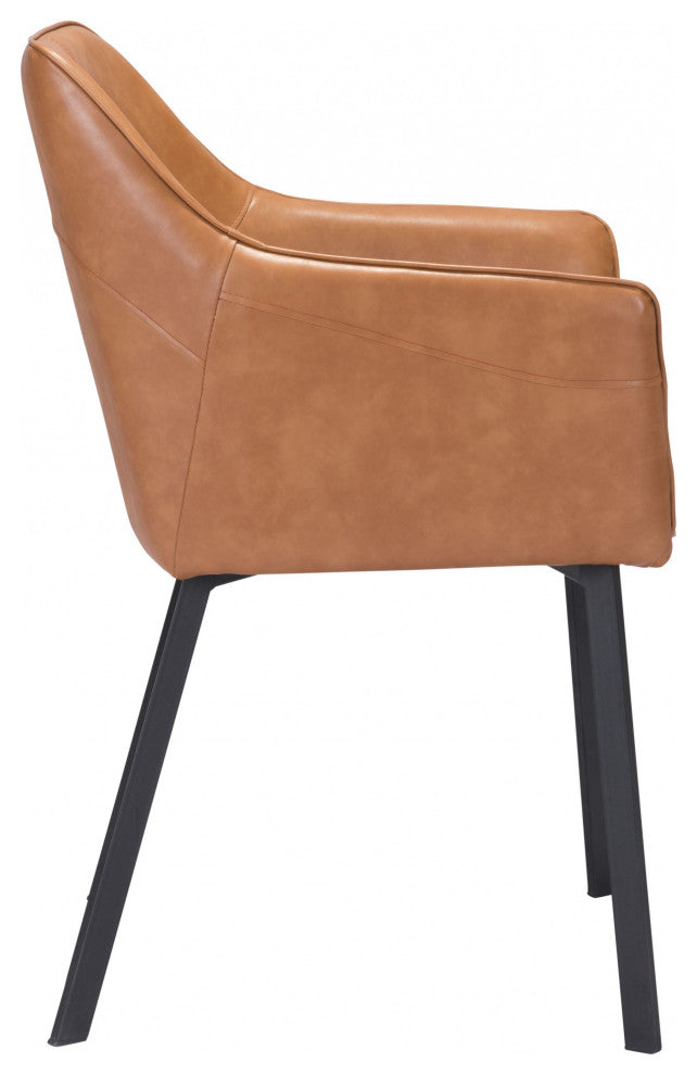 Set of Two Vintage Look Faux Leather Terra Cotta Brown Armchairs