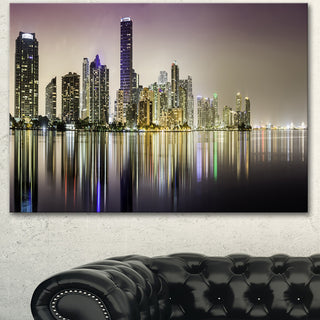 Miami Downtown Night Panorama, Extra Large Canvas Art Print, 40"x30"