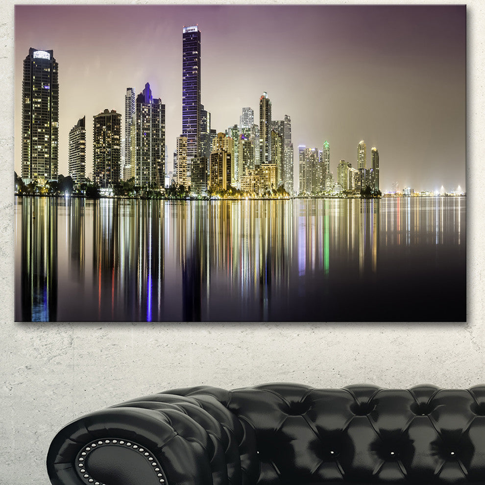Miami Downtown Night Panorama, Extra Large Canvas Art Print, 40"x30"