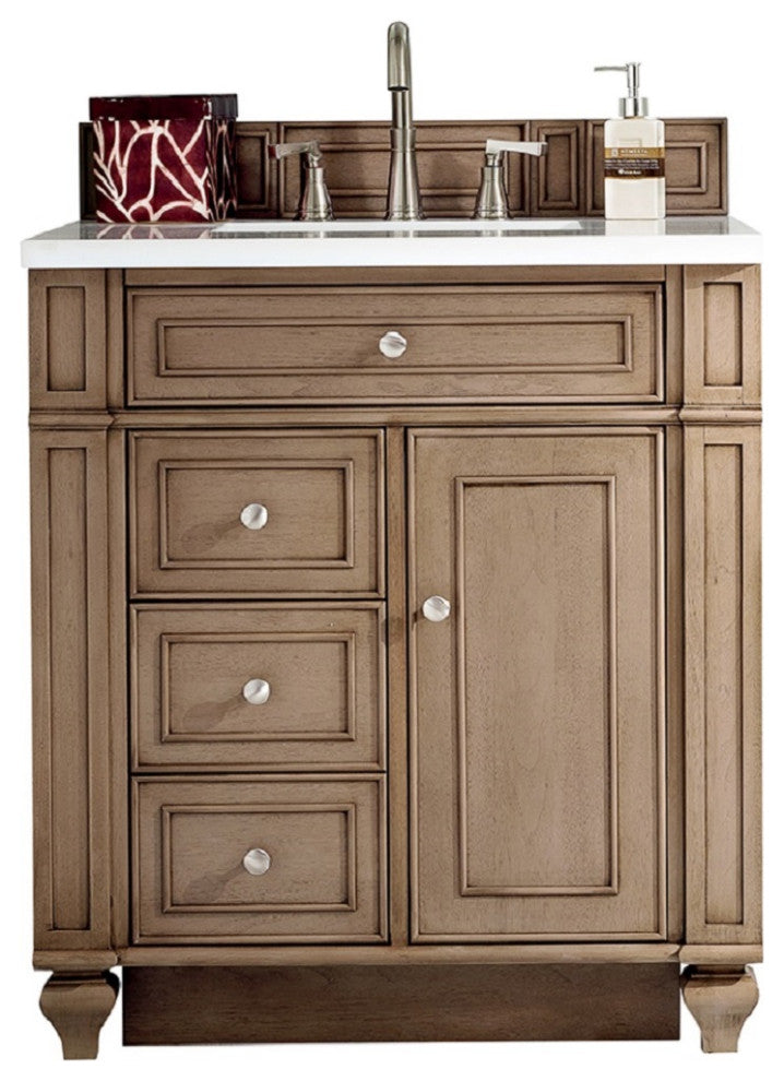 Bristol 30" Single Vanity Whitewashed Walnut, Eternal Jasmine Pearl Quartz