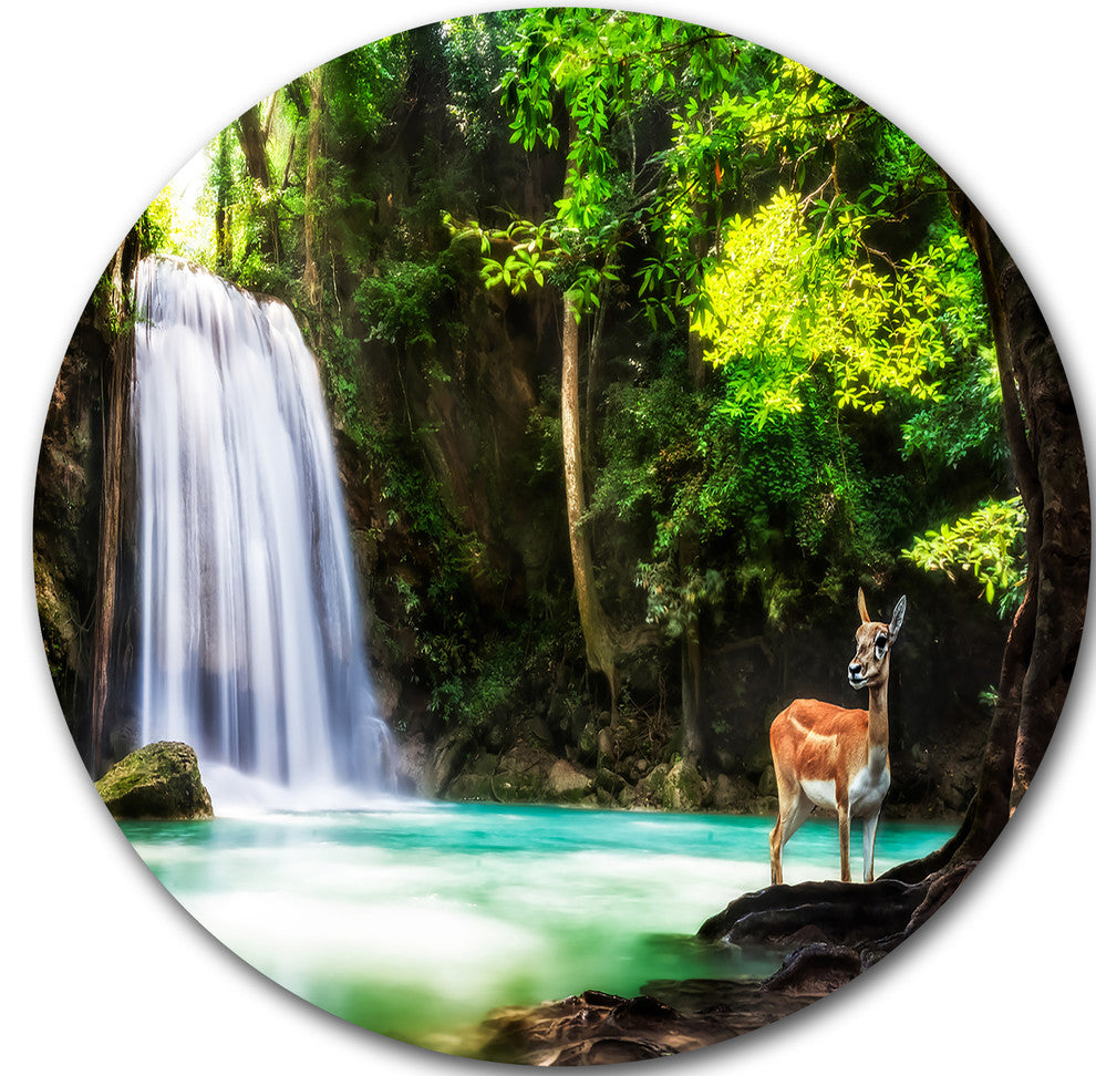 Erawan Waterfall, Landscape Photo Disc Metal Wall Art, 36"