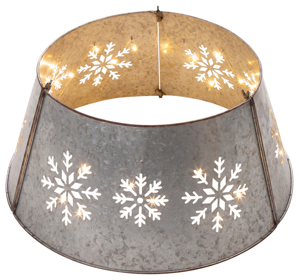 21.65" Snowflake Diecut Metal Tree Collar With Light String