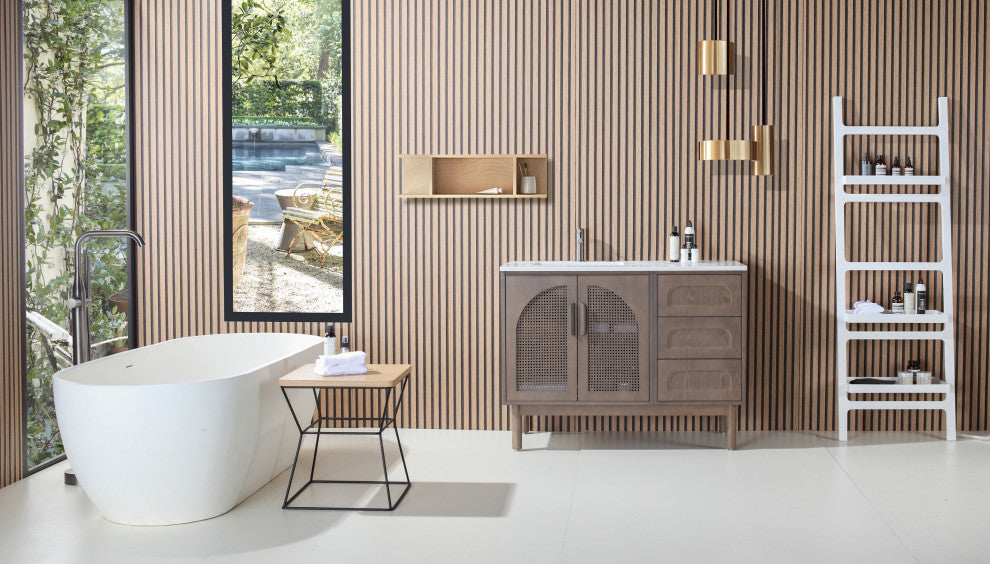 Nara Mid-Century Freestanding Bathroom Vanity, Chestnut Oak, 48"