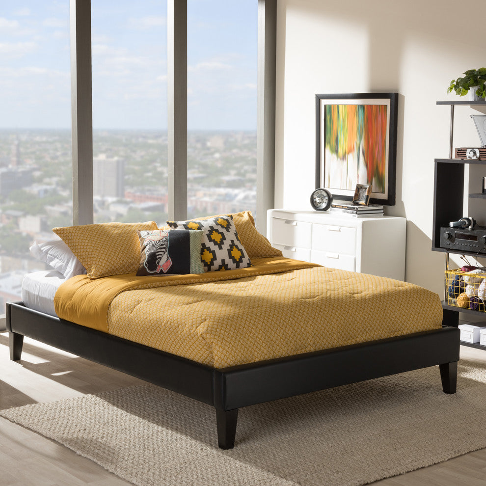 Lancashire Black Faux Leather Upholstered Queen Bed Frame With Tapered Legs