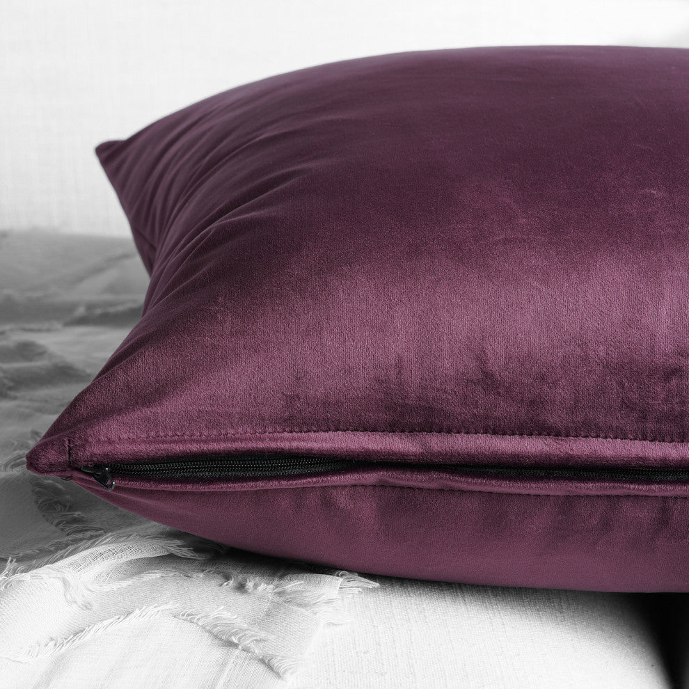 Heritage Plush Velvet Cushion Cover Pair, Winter Plum, 18w X 18l