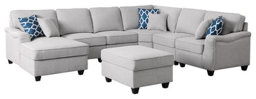 Leo Light Gray Linen 7Pc Modular L-Shape Sectional Chaise, Ottoman, 89121-14