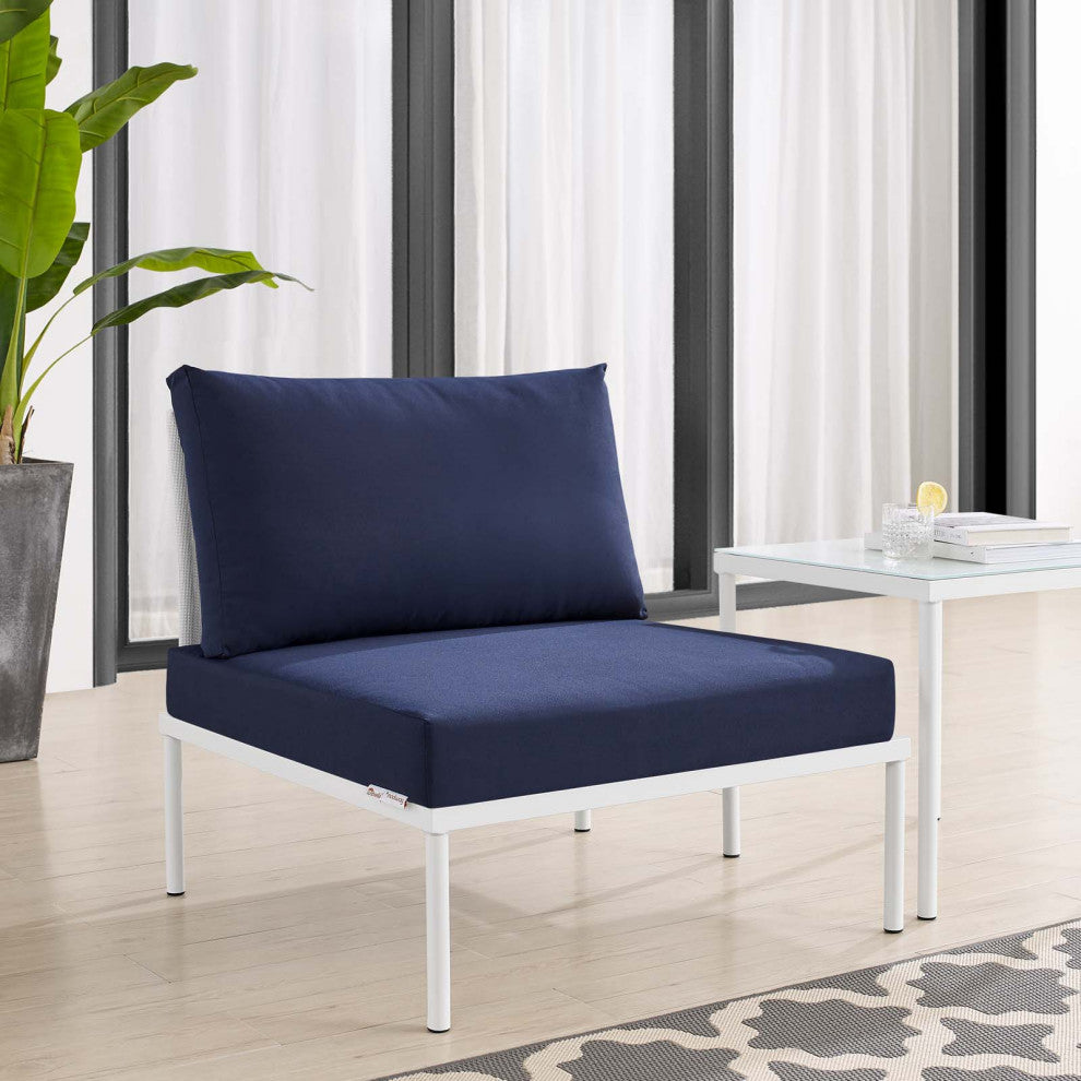 Harmony Sunbrellaï¿½ Outdoor Patio Aluminum Armless Chair-White Navy