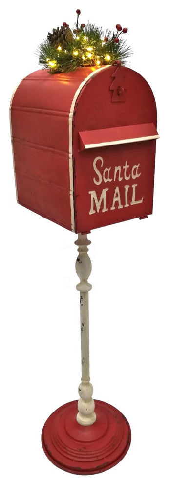 Standing "Santa's Mail" Christmas Mailbox With Light-Up Wreath, Red