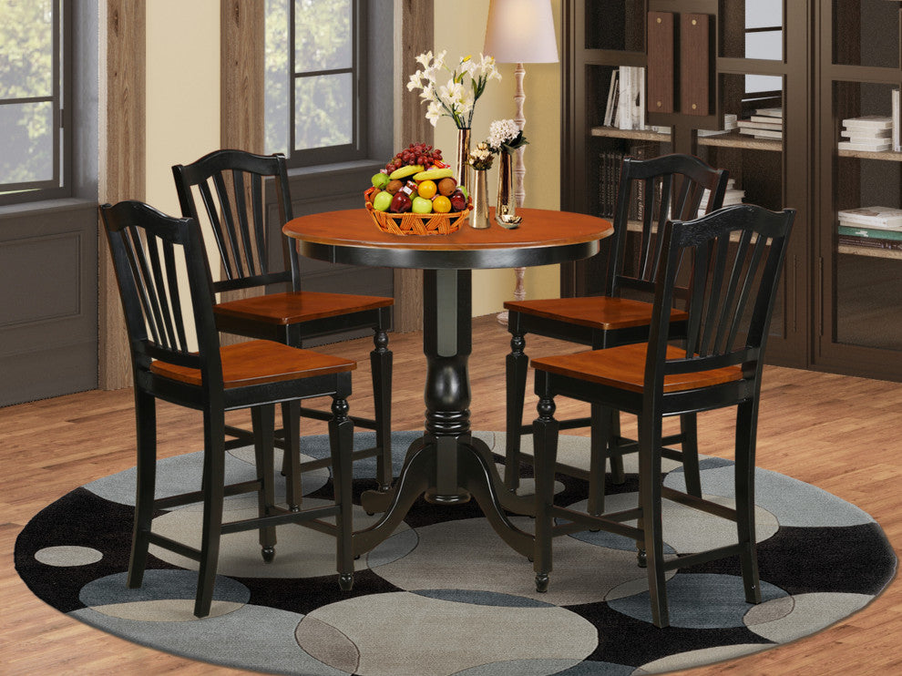 5 Pc Counter Height Table And Chair Set -Pub Table And 4 Dining Chairs