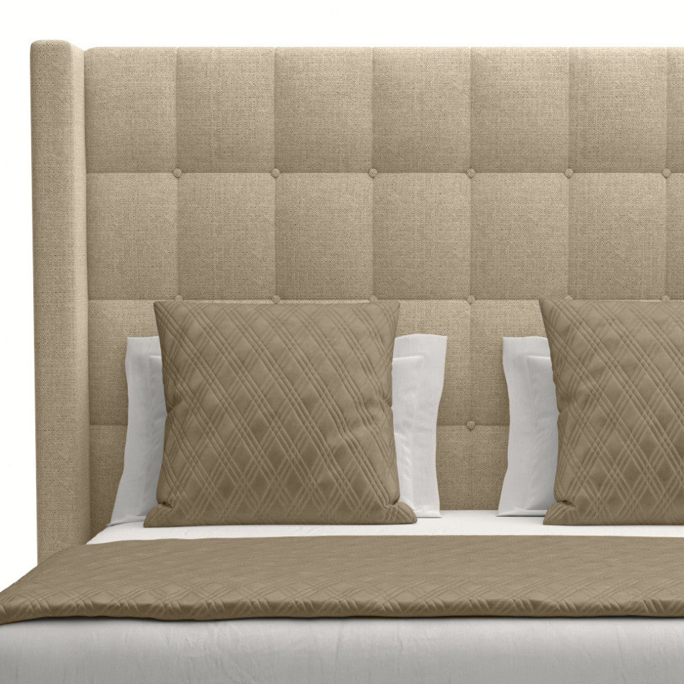 Nativa Interiors Aylet Box Tufted Bed, Flax, California King, Medium Headboard